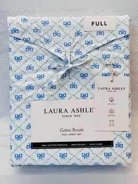 Laura Ashley Kate Blue Bows and Trellis Ribbons Sheet Set - Full